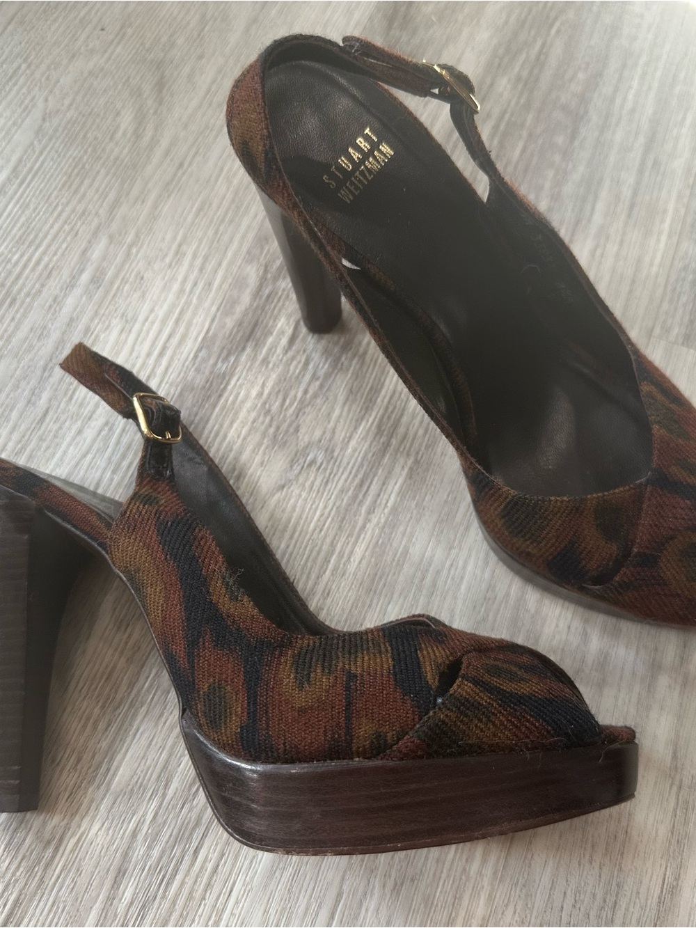 Stuart Weitzman Brown Patterned Slingback Platform Heels